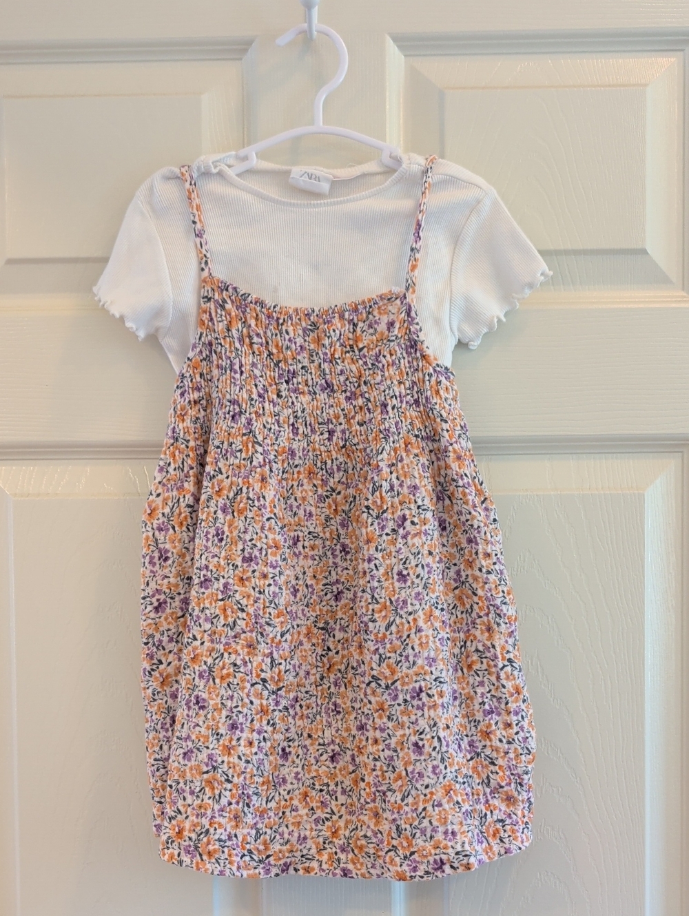Zara Smocked Floral Dress With White Tee 4T